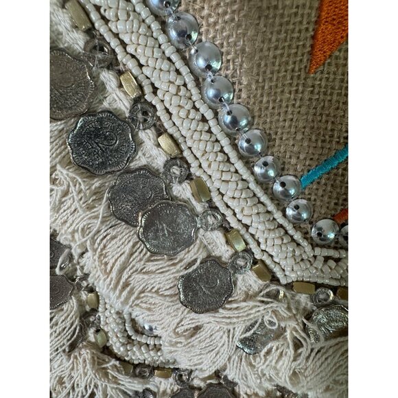NWT Antik Kraft Boho Embroidered Fringe Crossbody Bag Coin Accents Chain Santa F - Picture 8 of 16